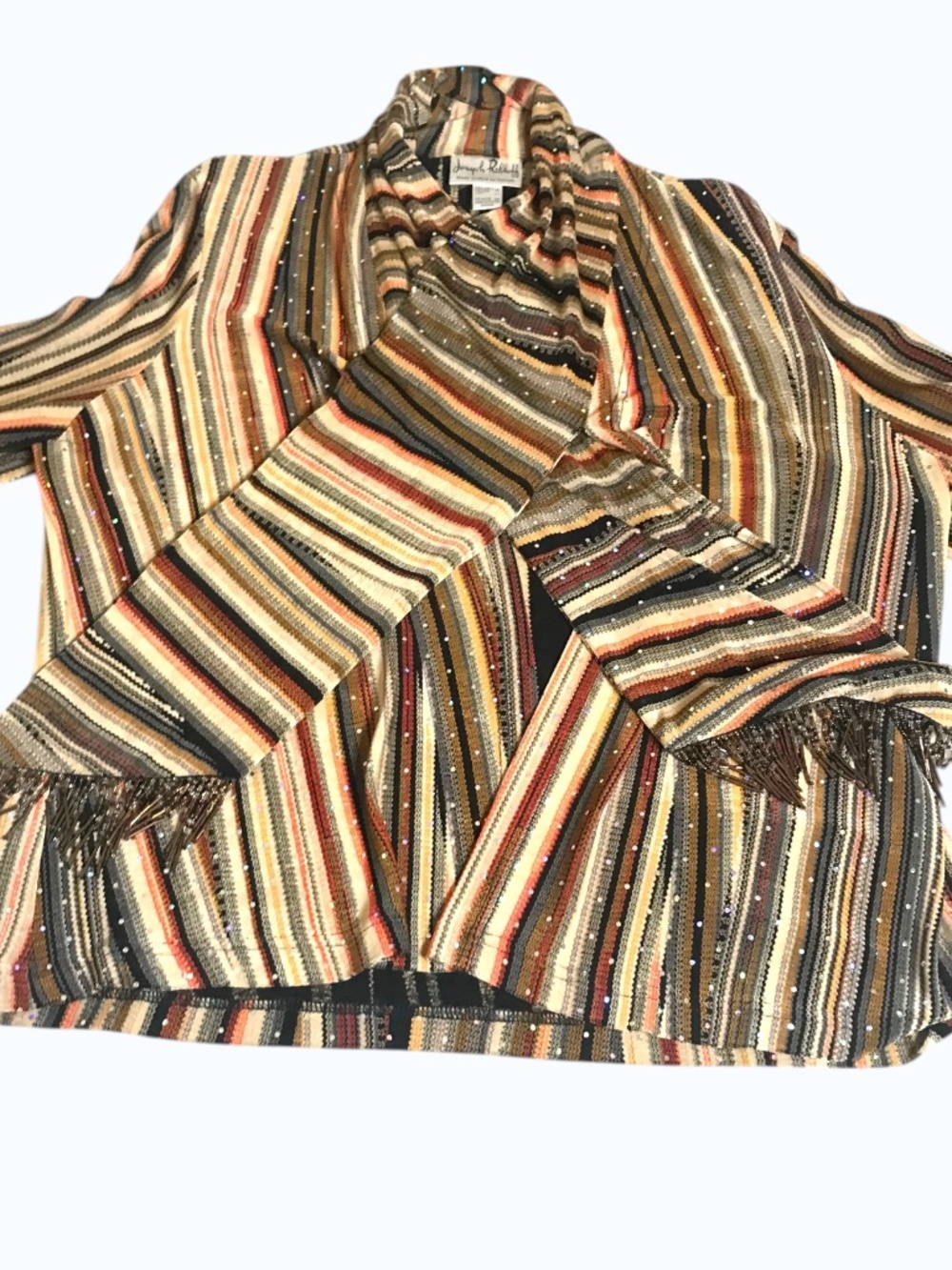 Striped Knit Top  Size 16 Women Multicolor Tie Neck Sequin Stretch Blouse